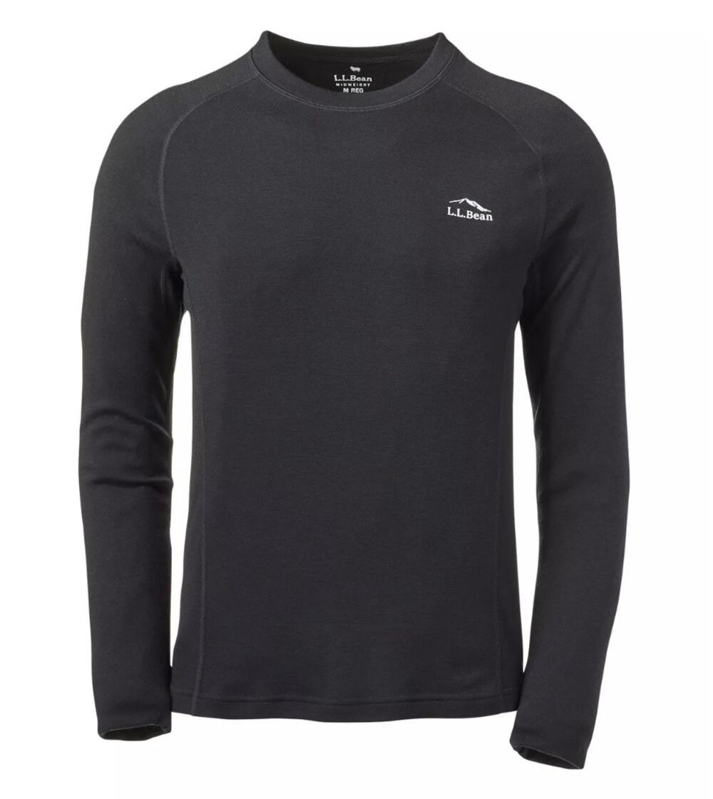 LL Bean Cresta Wool Midweight 250 Base Layer Shirt Logo Black Men Large Tall